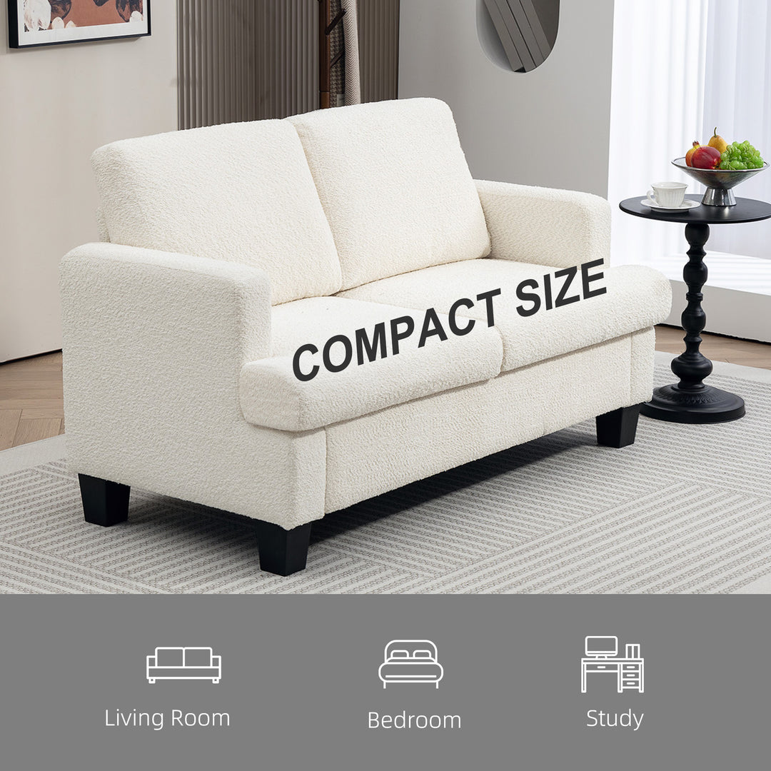 HOMCOM 54.3" Loveseat Sofa, 2 Seater Sofa with Removable Cushions, Small Couch with Wood Frame for Living Room, Cream White