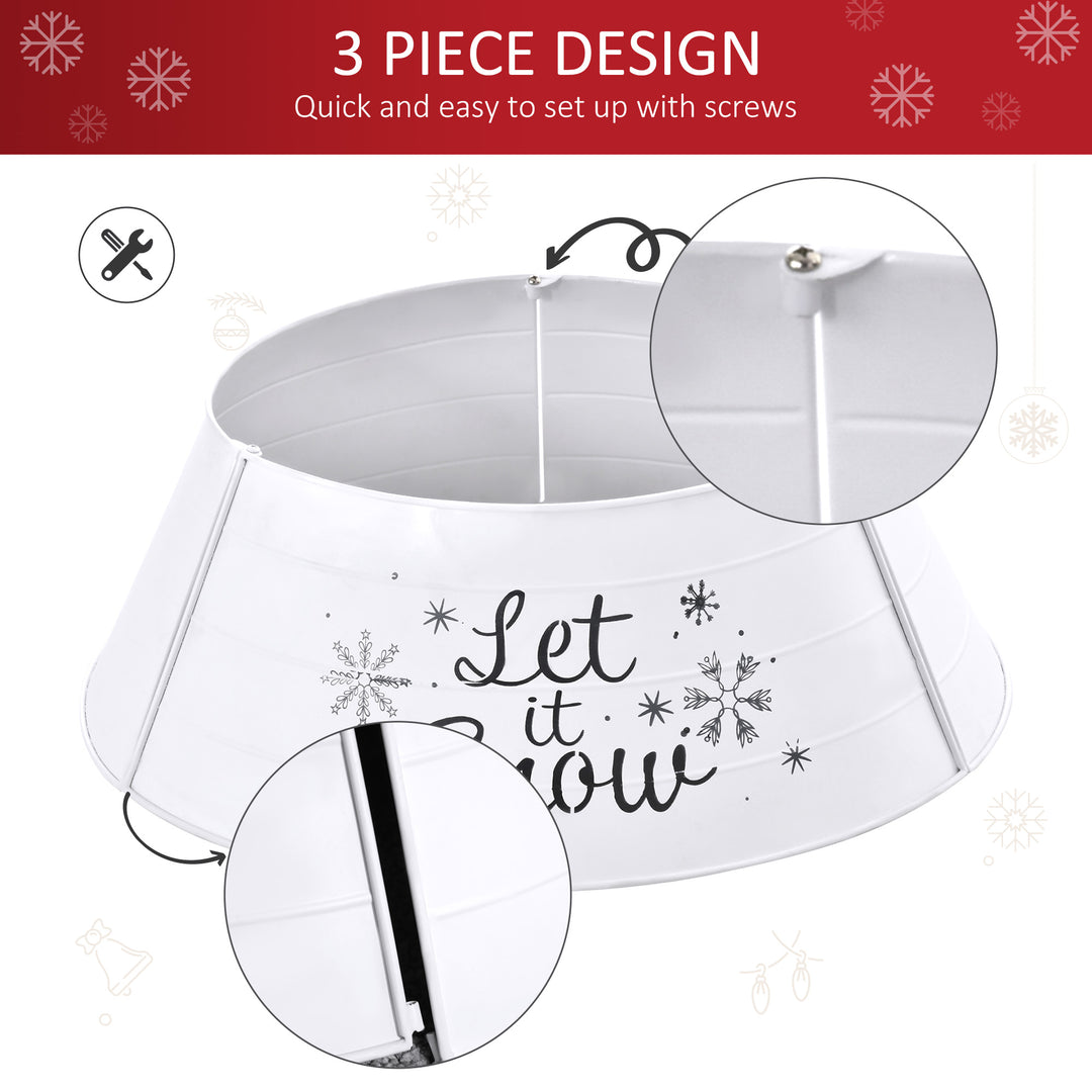 HOMCOM Metal Christmas Tree Collar, 26 Inch Round Christmas Tree Ring for Home Holiday Decoration, White