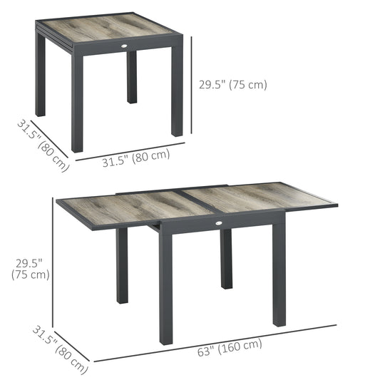 Outsunny Extendable Dining Table, Rectangular Patio Outdoor Table with Aluminum Frame and Plastic Board Tabletop for Lawn, Beige