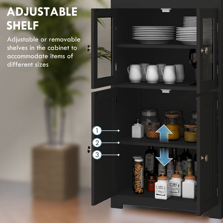 HOMCOM 63" Small Buffet with Hutch, 4-Door Kitchen Pantry Storage Cabinet with Adjustable Shelf for Dining Room, Black