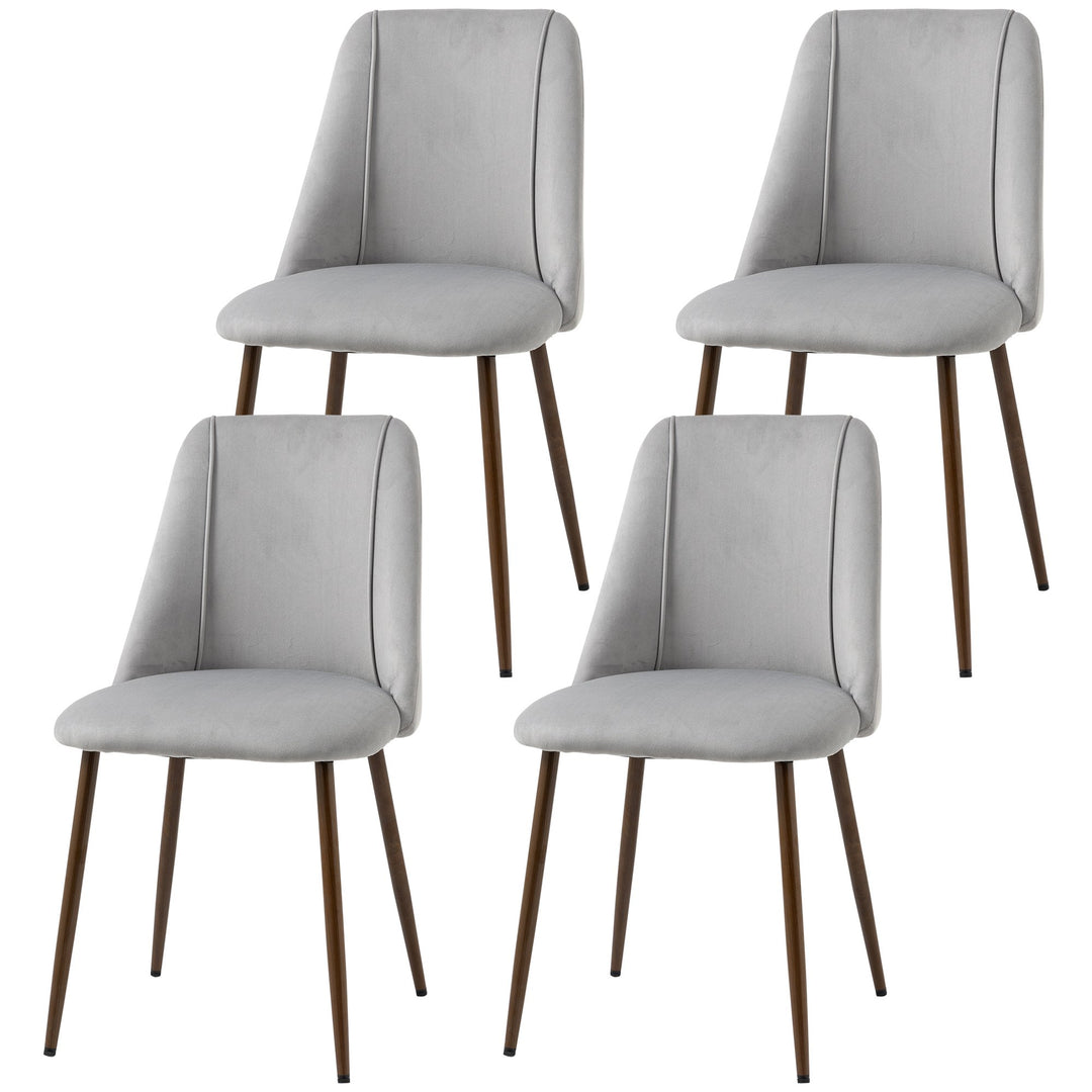 HOMCOM Upholstered Dining Chairs Set of 4, Velvet Accent Chair with Back and Wood-grain Steel Leg for Kitchen, Grey