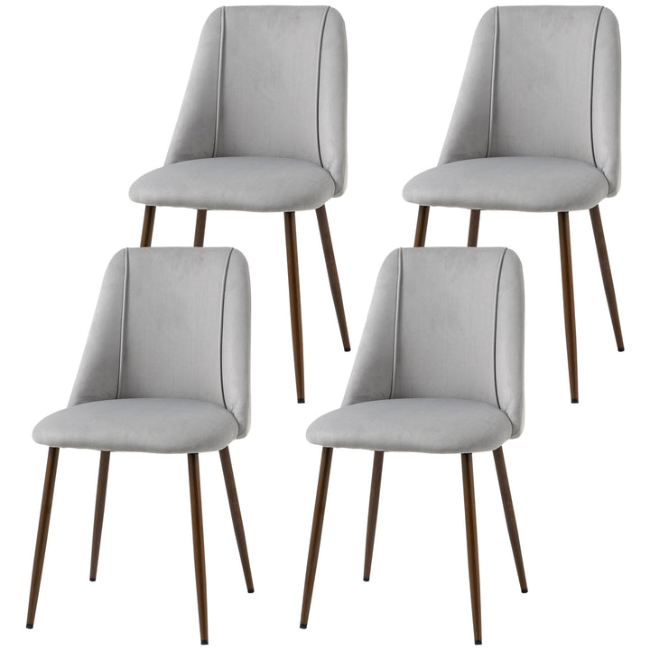HOMCOM Upholstered Dining Chairs Set of 4, Velvet Accent Chair with Back and Wood-grain Steel Leg for Kitchen, Grey
