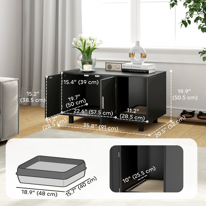 PawHut Cat Litter Box Enclosure, Hidden Litter Box Furniture, Cat House End Table Washroom with Scratching Pad, for Indoor Cats Kittens, Brown