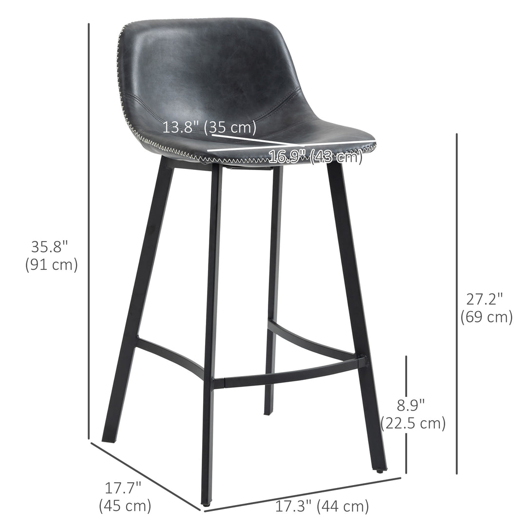 HOMCOM Counter Height Stools Set of 2, Upholstered Kitchen Stool with Back and Steel Legs