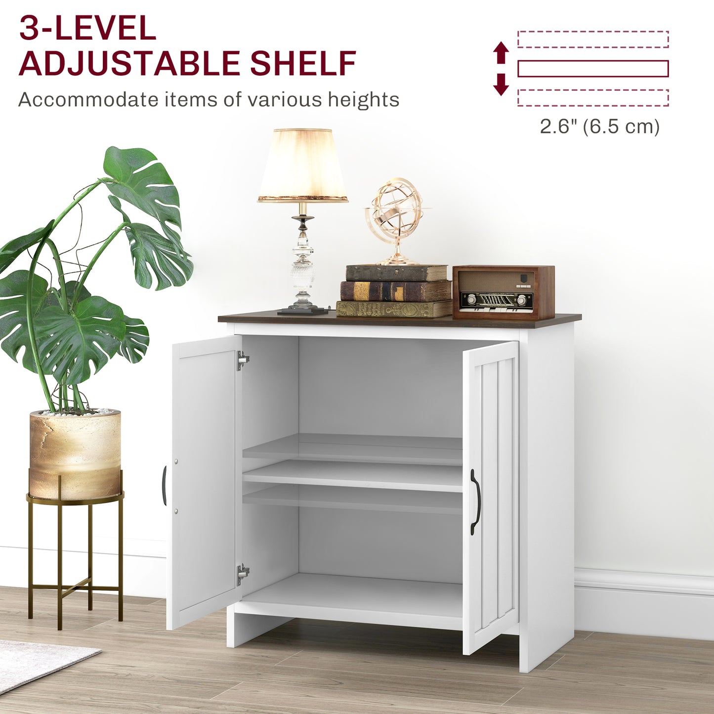 HOMCOM Kitchen Sideboard, Modern Storage Cabinet with Beadboard Doors and Adjustable Shelf for Dining Room, White