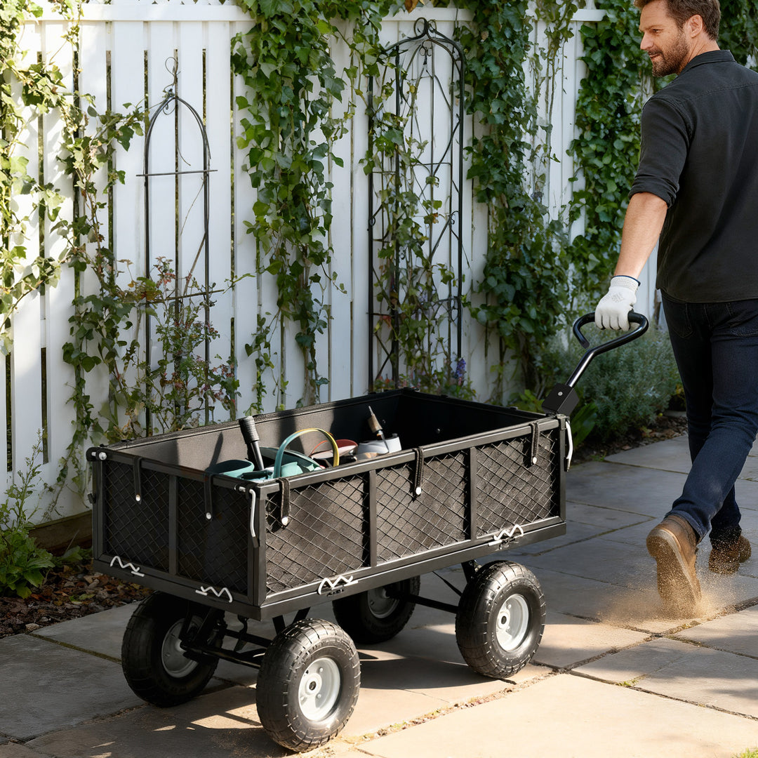 Outsunny 342L Utility Wagon Cart with Removable Mesh Sides to Convert into Flatbed for Beach Lawn Yard