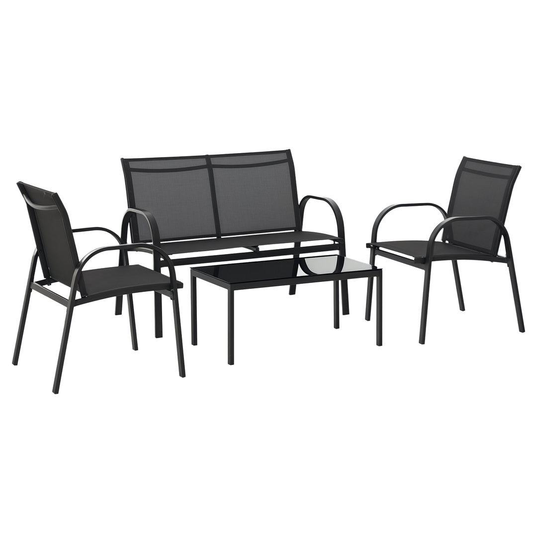 Outsunny 4-Piece Patio Furniture Set Garden Conversation Set with Loveseat, Single Chairs and Coffee Table for Backyard Poolside Balcony