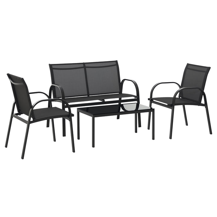 Outsunny 4-Piece Patio Furniture Set Garden Conversation Set with Loveseat, Single Chairs and Coffee Table for Backyard Poolside Balcony