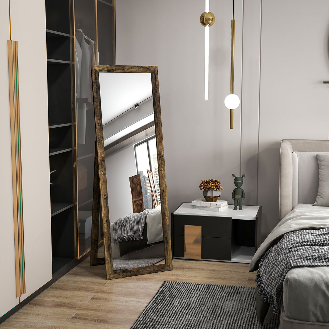 HOMCOM 58" x 20" Floor Standing Mirror, Full Body Mirror for Bedroom, Living Room, Rustic Brown