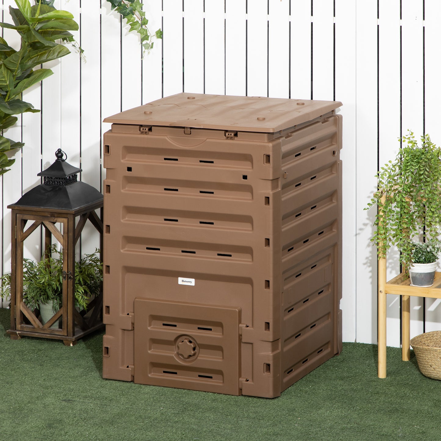 Outsunny Compost Bin, Garden Composter with 80 Vents and 2 Sliding Doors, 120 Gallon (450L), Black