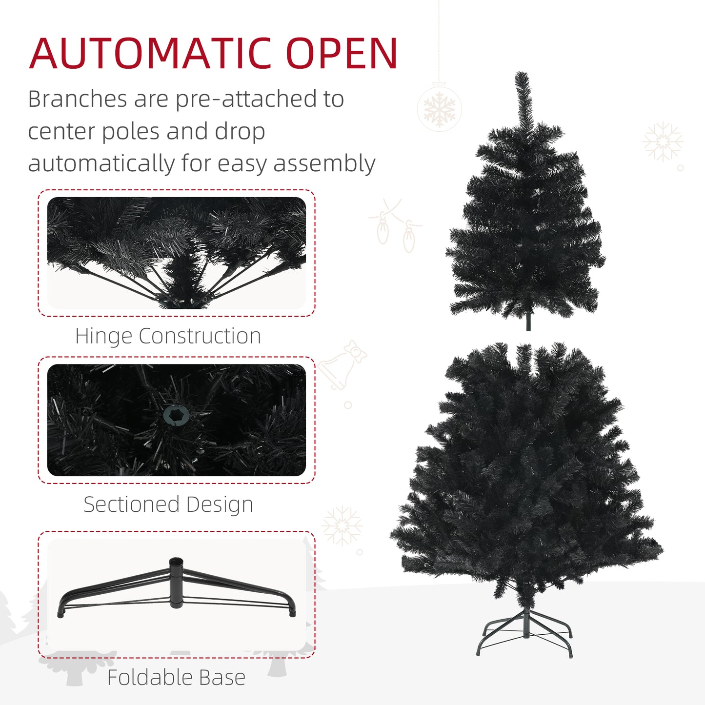 HOMCOM 7.5ft Artificial Christmas Trees with Auto Open and Steel Base, Black
