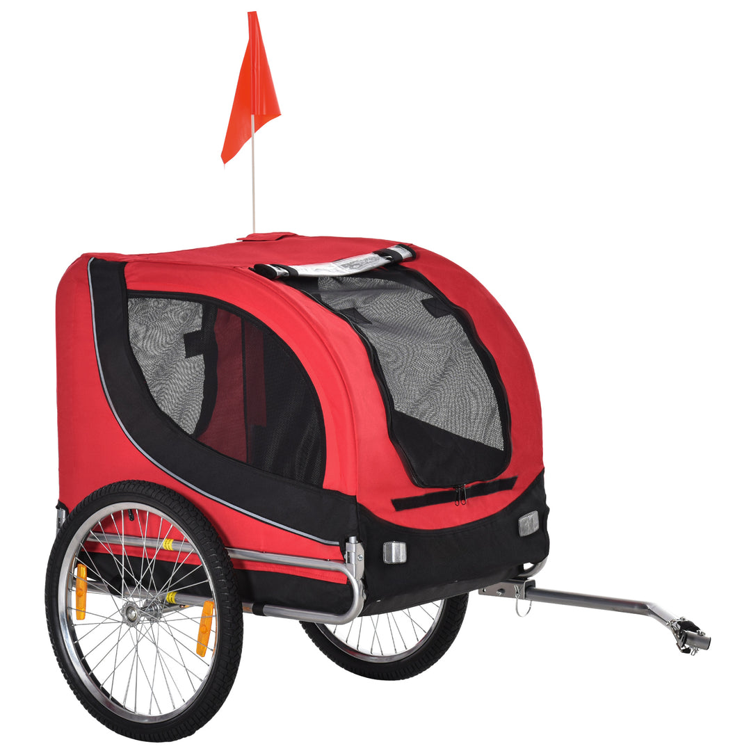 Aosom Dog Bike Trailer, Pet Cart Bicycle, Wagon Cargo Carrier Attachment with Hitch, Reflectors, Flag for Medium Dogs, Pet Wheelchair for Travelling, Red