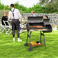Outsunny 49" Charcoal BBQ Grill with Offset Smoker Portable Backyard Cooking Smoker Outdoor Camp Picnic Barbecue Cooker with Thermometer Wheels and Storage Shelves