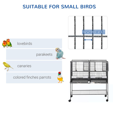 PawHut Large Double Rolling Metal Bird Cage Bird House w/ Removable Tray Storage Shelf