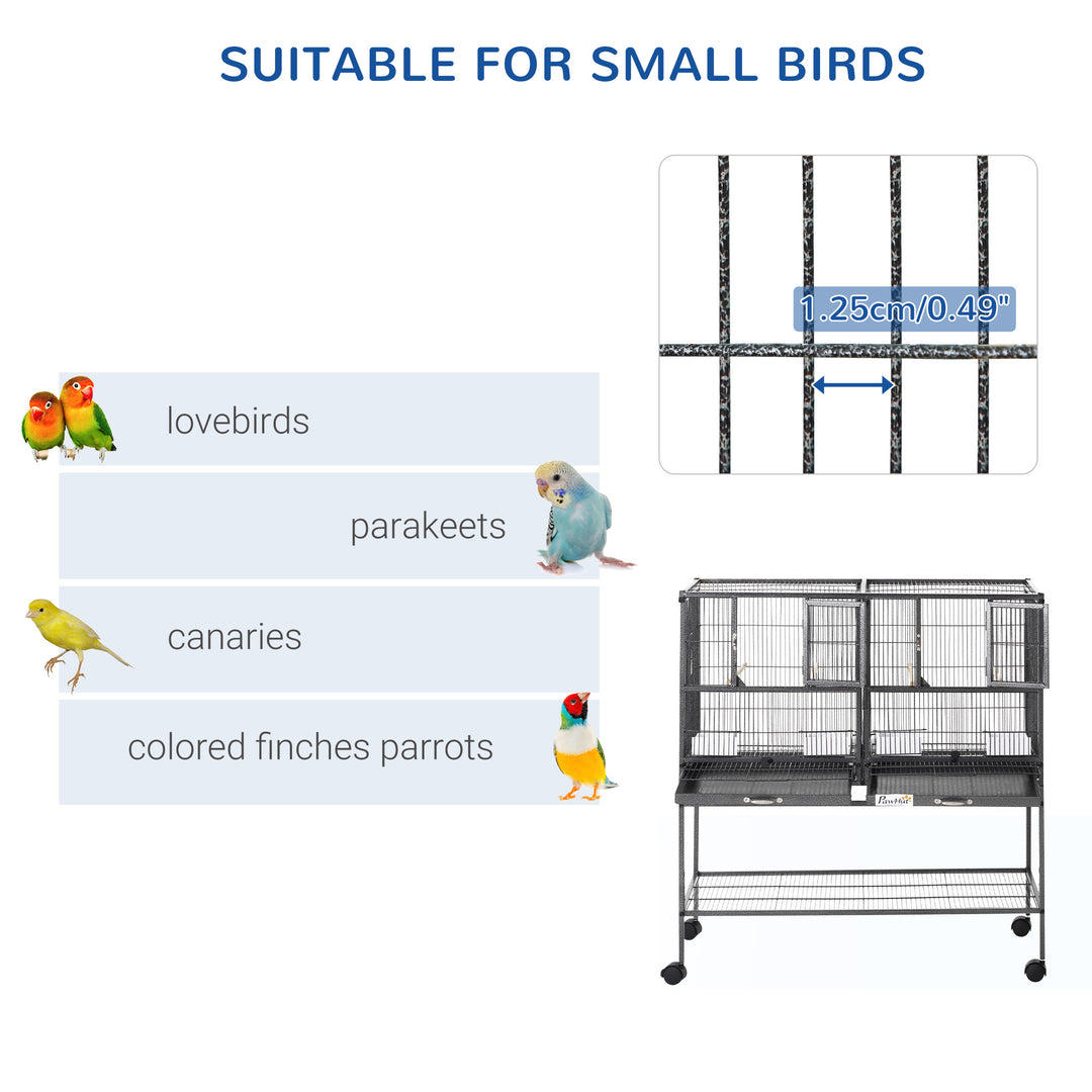 PawHut Large Double Rolling Metal Bird Cage Bird House w/ Removable Tray Storage Shelf