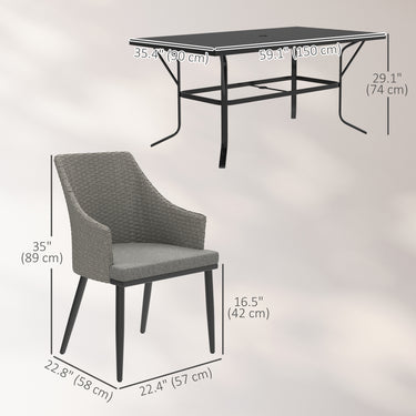 Outsunny 7 Piece Wicker Patio Furniture Set with Cushions, Umbrella Hole, Slatted Table Top, for Backyard, Porch, Garden, Balcony