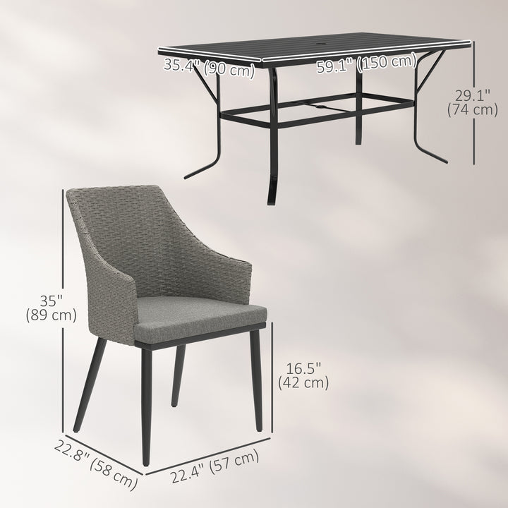 Outsunny 7 Piece Wicker Patio Furniture Set with Cushions, Umbrella Hole, Slatted Table Top, for Backyard, Porch, Garden, Balcony