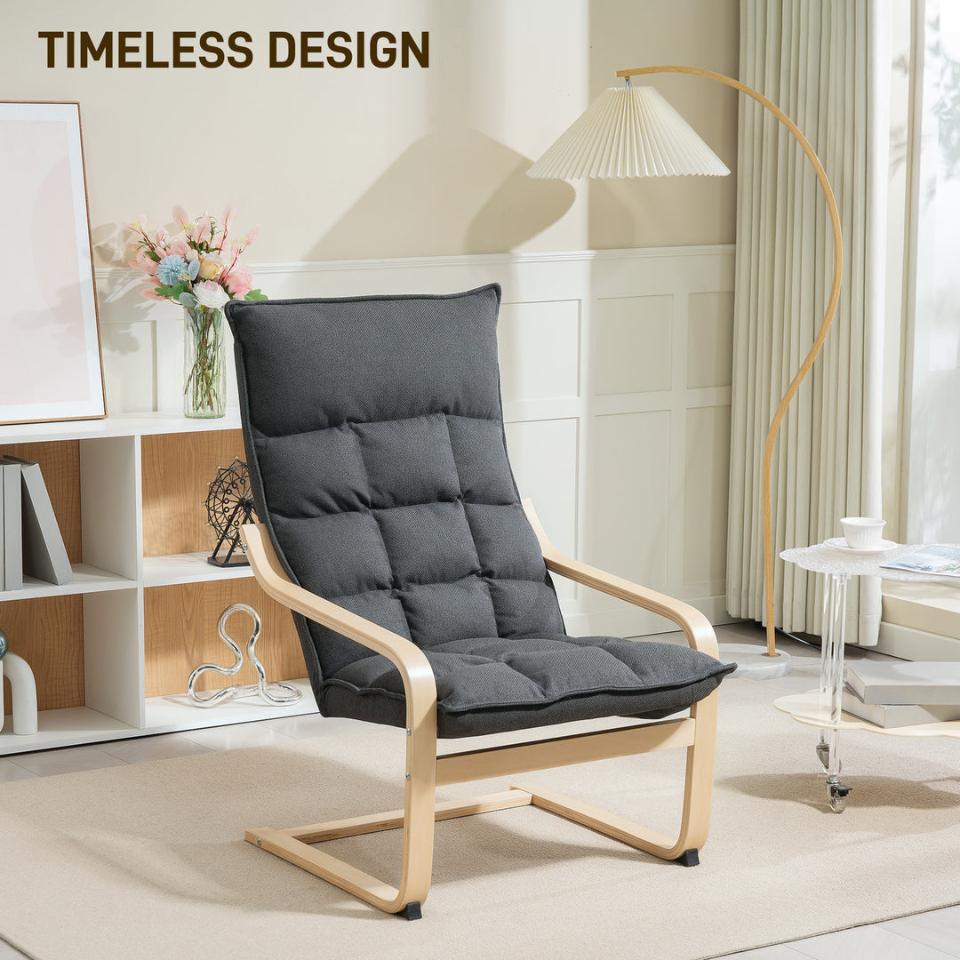 HOMCOM Modern Armchair, Upholstered Accent Chair with Curved Leg and Arm, Leisure Lounge Chair for Living Room, Light Grey