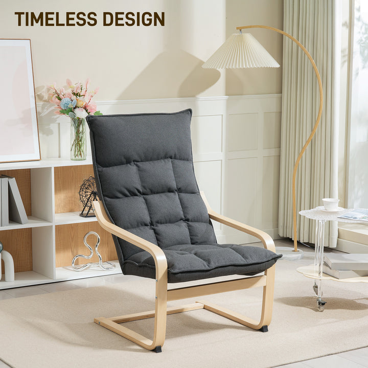 HOMCOM Modern Armchair, Upholstered Accent Chair with Curved Leg and Arm, Leisure Lounge Chair for Living Room, Light Grey