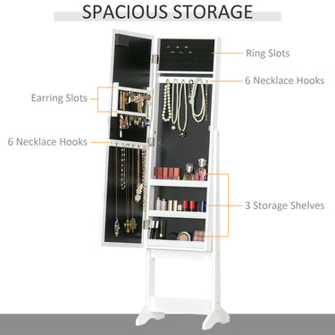 HOMCOM Free Standing Armoire Organizer, Lighted Mirrored Jewelry Cabinet w/ Angle Adjustable & 16 LED Lights Warm White