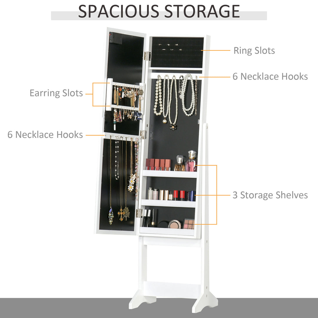 HOMCOM Free Standing Armoire Organizer, Lighted Mirrored Jewelry Cabinet w/ Angle Adjustable & 16 LED Lights Warm White