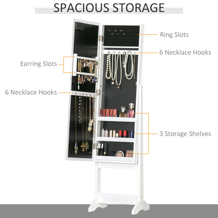 HOMCOM Free Standing Armoire Organizer, Lighted Mirrored Jewelry Cabinet w/ Angle Adjustable & 16 LED Lights Warm White