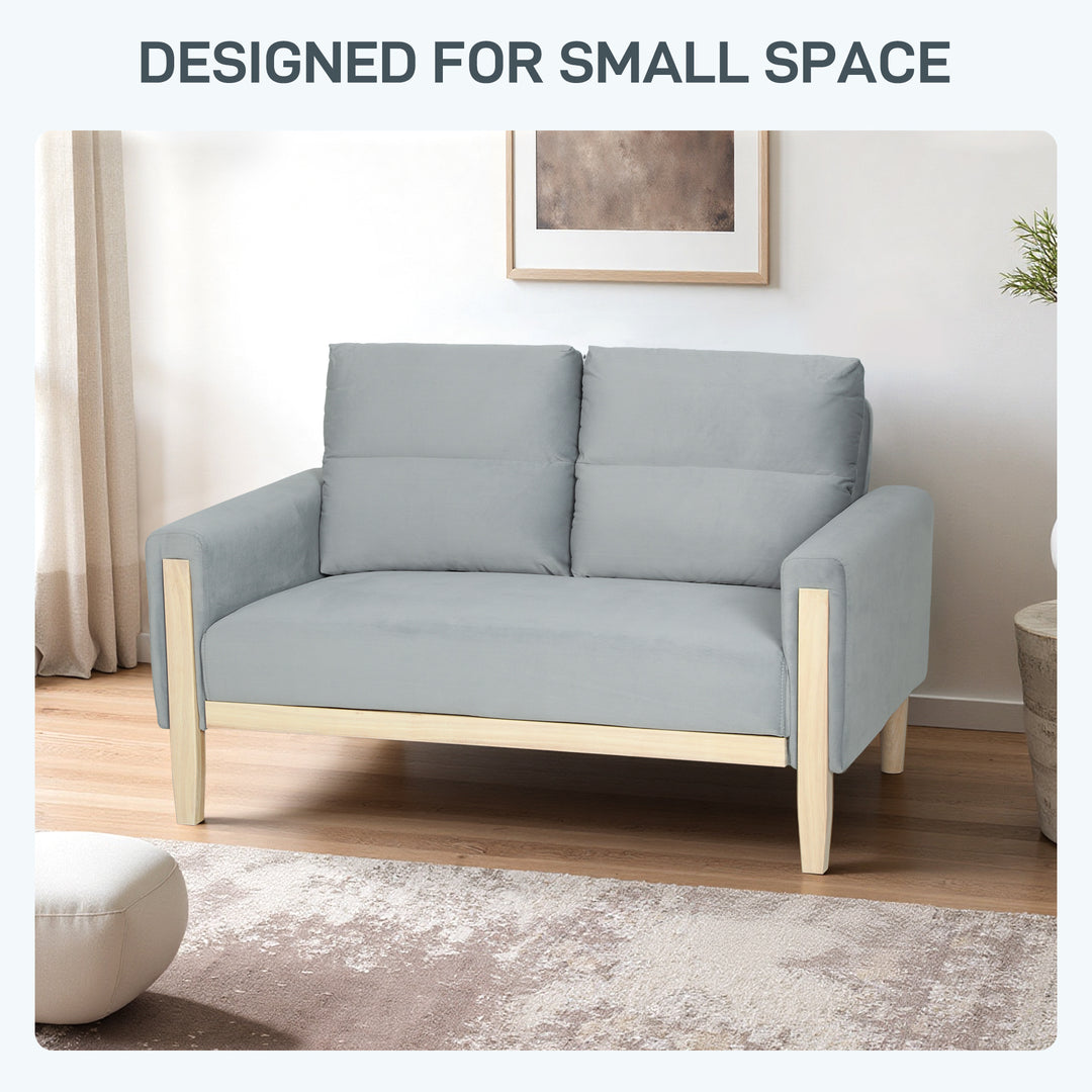 HOMCOM 53" Loveseat Sofa, Small 2 Seater Couch with Solid Wood Legs, Modern Velvet Sofa for Living Room, Small Spaces,Brown