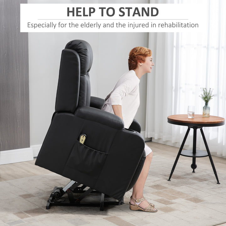 HOMCOM Electric Power Lift Chair, PU Leather Recliner Sofa with Footrest, Remote Control and Cup Holders, Brown