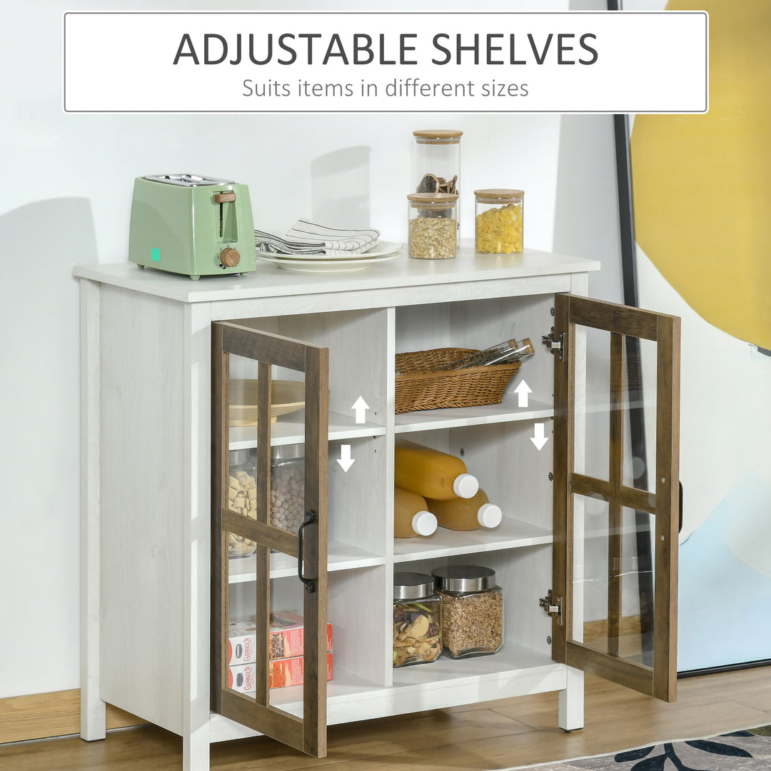 HOMCOM Kitchen Sideboard, Glass Door Buffet Cabinet, Accent Storage Cabinet with 2 Glass Doors and Adjustable Shelf for Dining Room, Living Room, Black Wood Grain