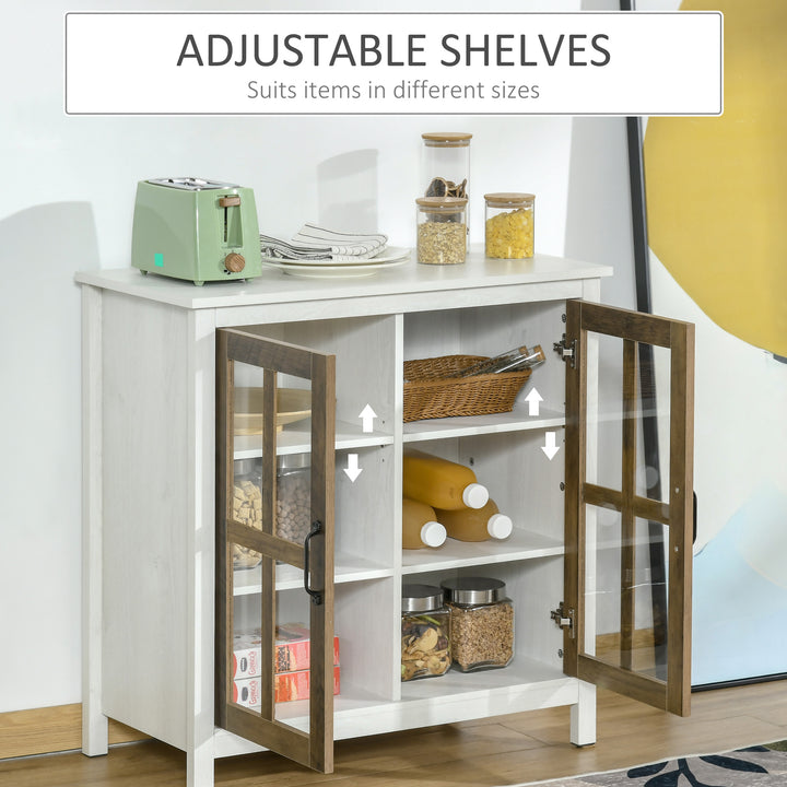 HOMCOM Kitchen Sideboard, Glass Door Buffet Cabinet, Accent Storage Cabinet with 2 Glass Doors and Adjustable Shelf for Dining Room, Living Room, Black Wood Grain