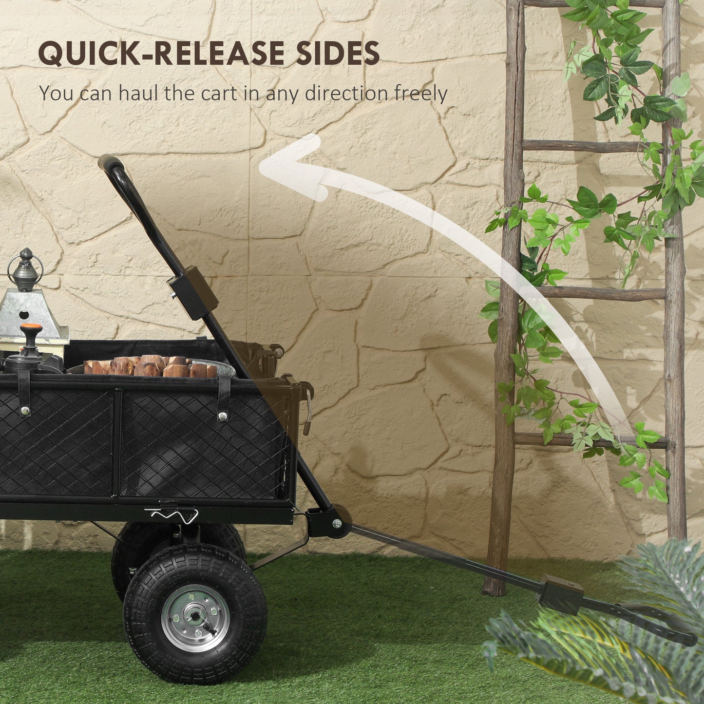 Outsunny 342L Utility Wagon Cart with Removable Mesh Sides to Convert into Flatbed for Beach Lawn Yard