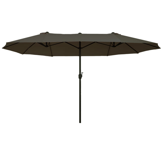 Outsunny 15' Double-Sided Patio Umbrella Parasol Sun Shelter Canopy Shade Grey