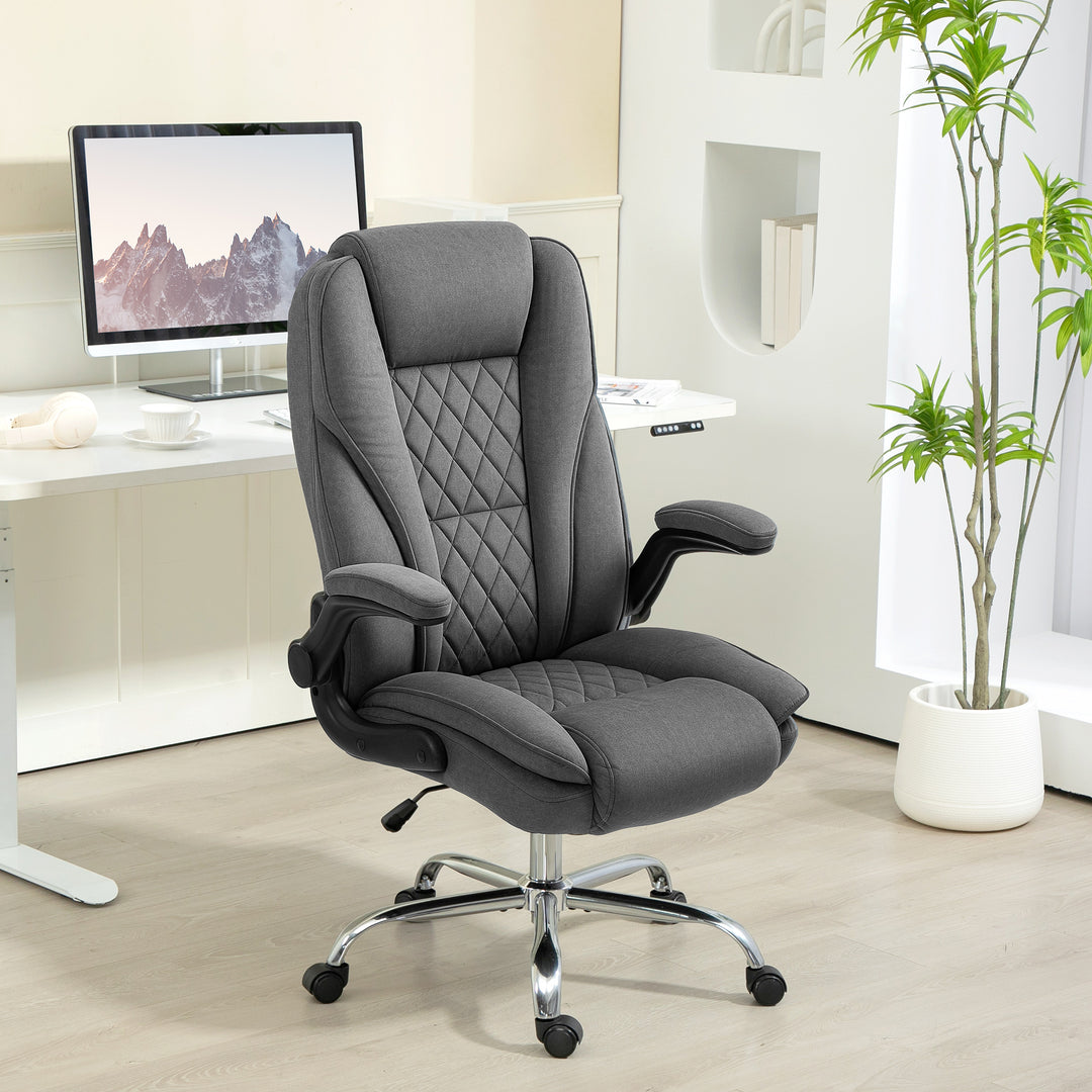 HOMCOM Executive Office Chair, Desk Chair with Flip-up Armrest, Diamond Fabric Computer Chair for Home Office, Dark Grey