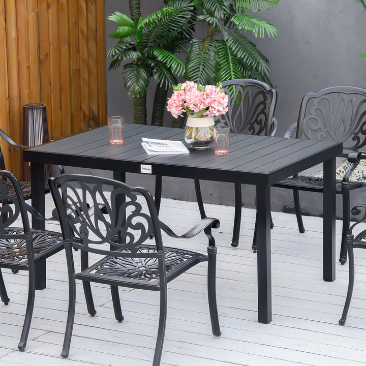 Outsunny Aluminum Outdoor Dining Table for 6, Patio Rectangular Table, 55" L x 35.5" W x 29.25" H, Black