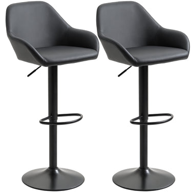 HOMCOM Adjustable Bar Stools Set of 2, Swivel Barstools with Footrest and Back, PU Leather and Steel Round Base, for Kitchen Counter and Dining Room, Black