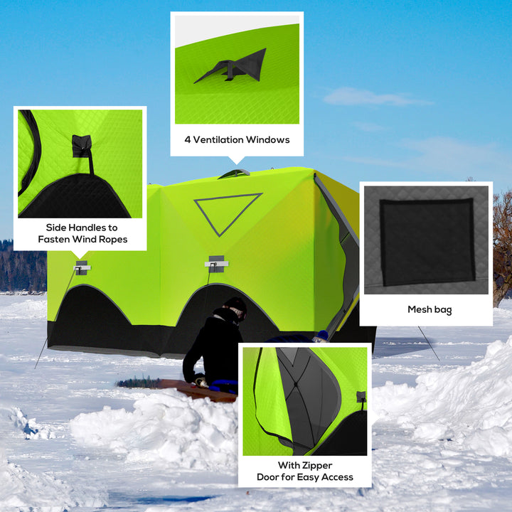Outsunny 8-Person Insulated Ice Fishing Tent Shelter with Ventilation Windows and Carry Bag, for -22℉, Blue