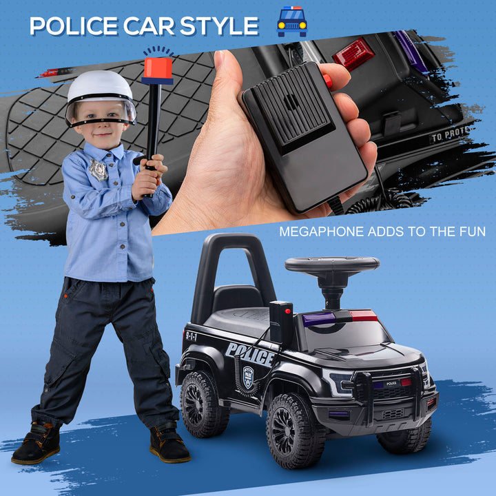 Aosom Kids Ride On Sliding Car with Hidden Under Seat Storage, Ride On Police Car for Toddler with Megaphone, Anti Dumping Device, Removable Backrest, Foot-to-Floor Design, White