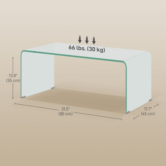HOMCOM Glass Coffee Table, Clear Coffee Table for Living Room, Modern Rectangle Center Table with Safe Rounded Edges