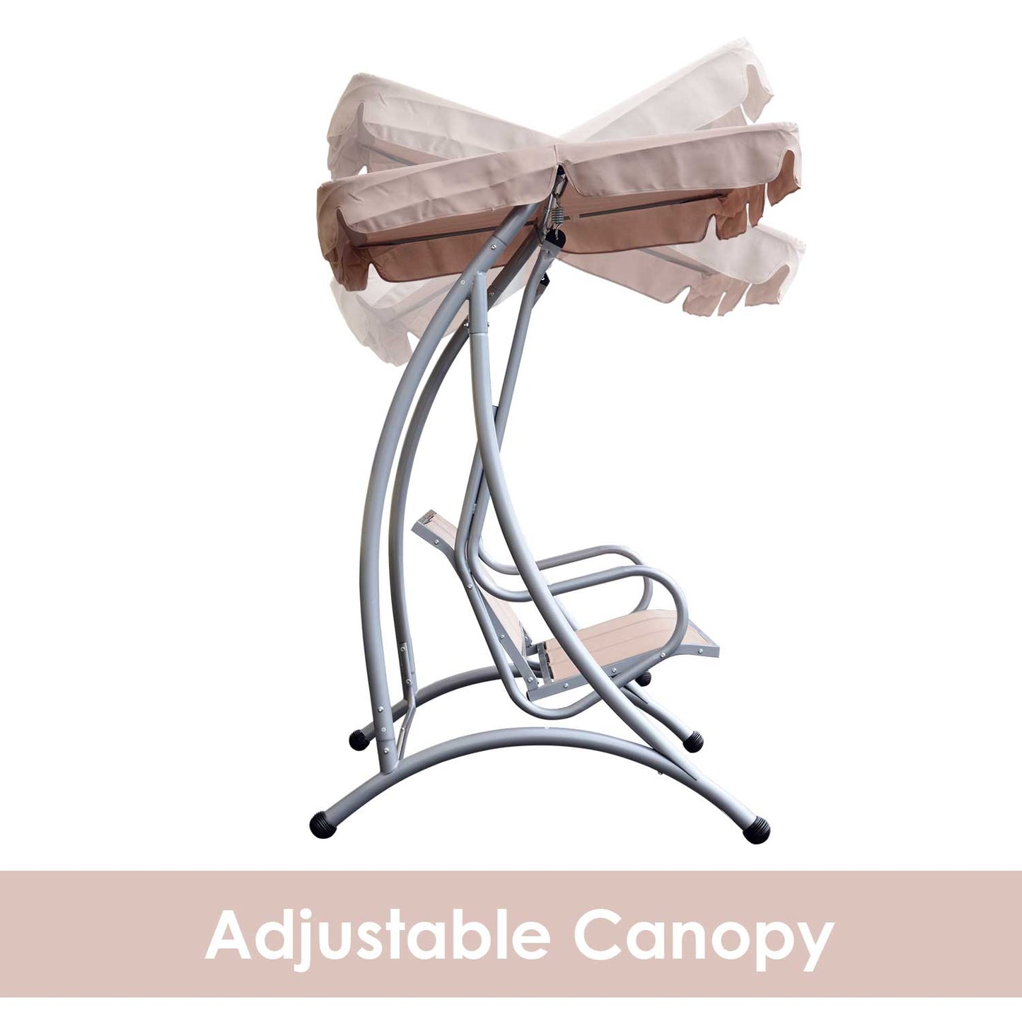 Outsunny 3 Seat Metal Swing Chair Hammock w/ Canopy Cover Heavy Duty Patio Garden Outdoor Beige