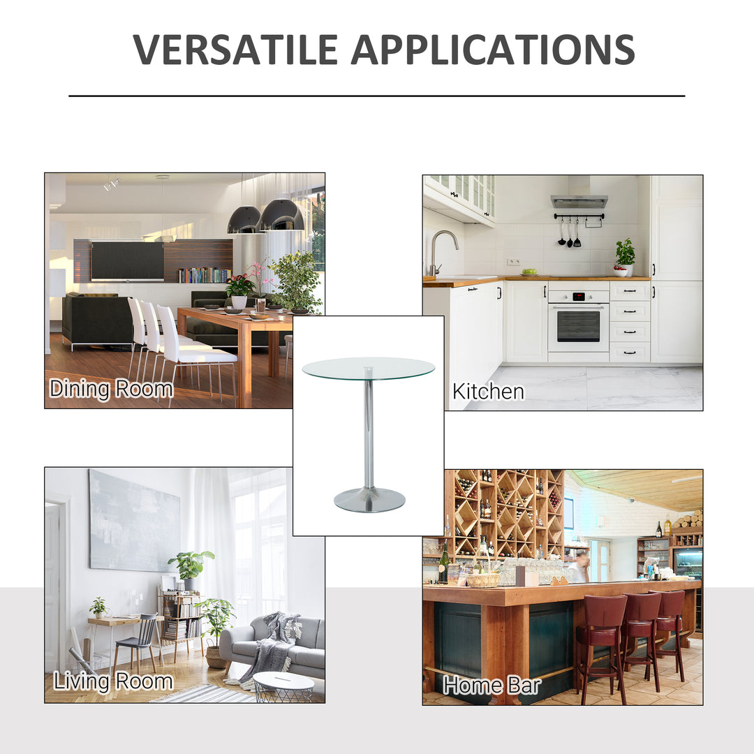 HOMCOM Round Dining Table, Modern Pub Table with Tempered Glass Top, Galvanized Metal Base, Small Dining Table, Silver