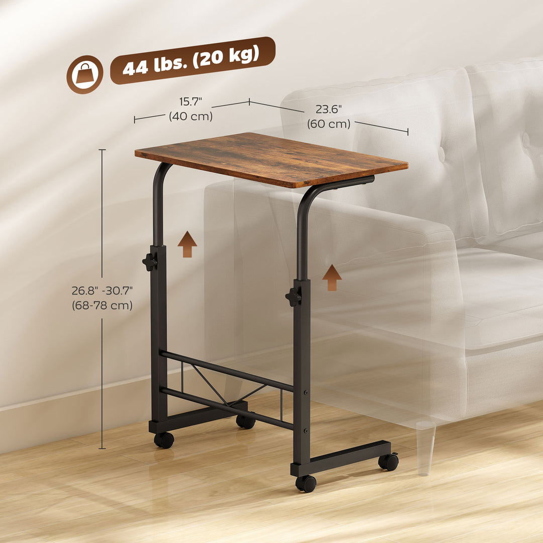 HOMCOM Mobile Standing Desk with Adjustable Height, 23.5 inch Stand Up Desk with Wheels, Natural Wood