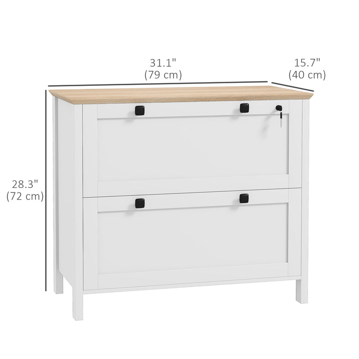 HOMCOM 2 Drawer File Cabinet, Lockable Filing Cabinet with Adjustable Hanging Bar for Letter, A4 and Legal Size, White
