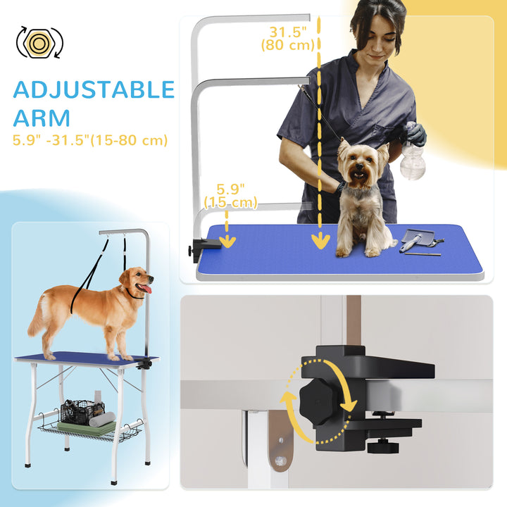 PawHut Dog Grooming Table w/ Adjustable Arm, Mesh Tray,  Two Nooses, Rubber Surface, 35" x 24" x 61", Black
