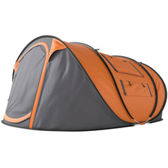 Outsunny 4 Person Camping Tent, Easy Pop Up Tent with Doors, Windows and Carry Bag, Automatic Setup Tent for Hiking, Orange