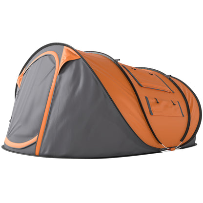 Outsunny 4 Person Camping Tent, Easy Pop Up Tent with Doors, Windows and Carry Bag, Automatic Setup Tent for Hiking, Orange