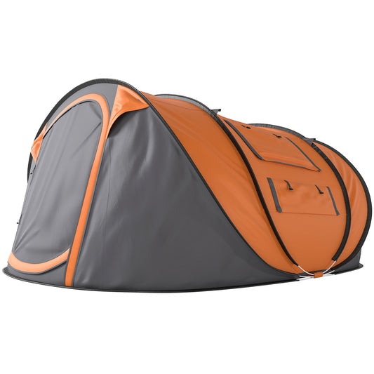 Outsunny 4 Person Camping Tent, Easy Pop Up Tent with Doors, Windows and Carry Bag, Automatic Setup Tent for Hiking, Orange