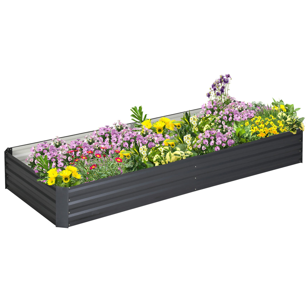 Outsunny 95" x 36" x 12" Galvanized Raised Garden Bed, Metal Elevated Planter Box for Growing Flowers, Herbs, Succulents, Grey