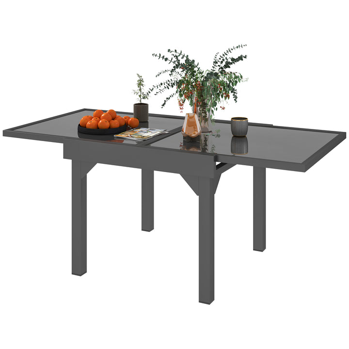 Outsunny 35"-71" Expandable Outdoor Table with Tempered Glass Top, Metal Frame, for 4-6 Person, for Lawn, Garden, Backyard