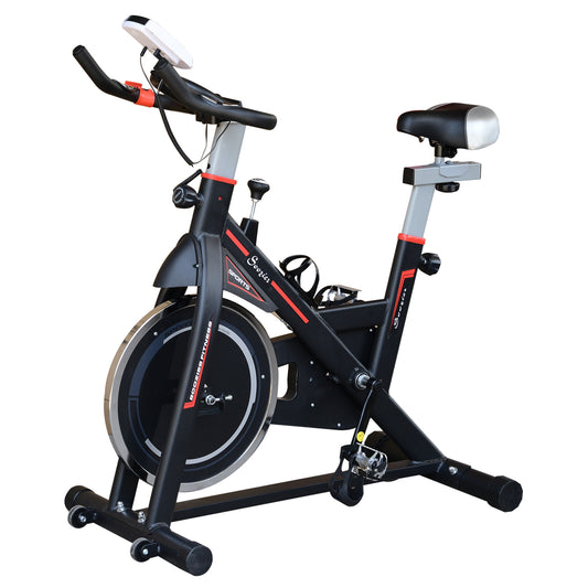 Soozier Upright Stationary Exercise Bike, Cardio Workout Training Bicycle w/ Adjustable Resistance LCD Monitor, Black