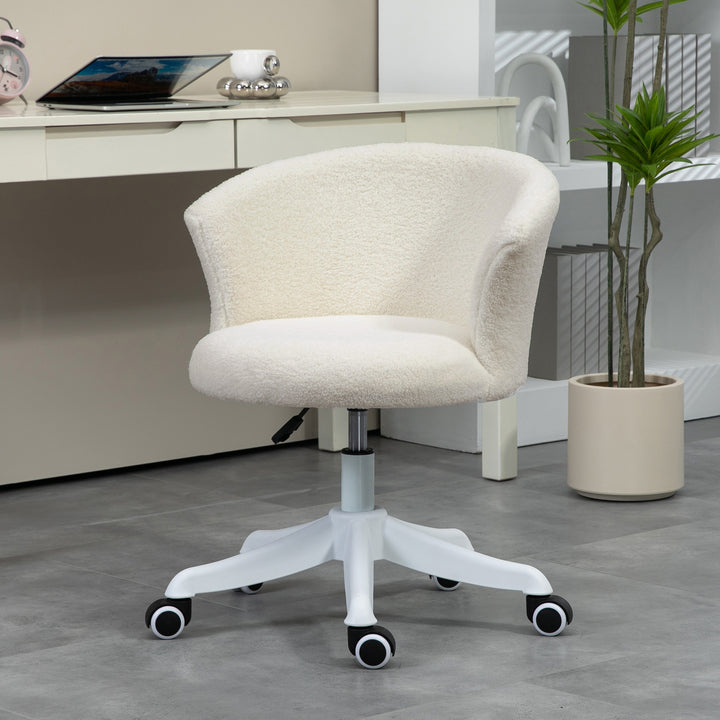 Vinsetto Armless Office Chair, Fluffy Computer Desk Chair with Adjustable Height, Swivel Wheels, Mid Back, White